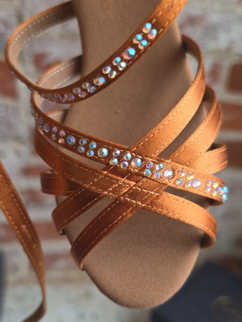 Satin Strappy Dance Heels in Copper with Crystal Accents - Picture 5 of 8